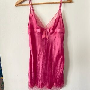 Victoria’s Secret Very Sexy Y2K Silk & Lace Babydoll Slip Dress Bow Pink Small